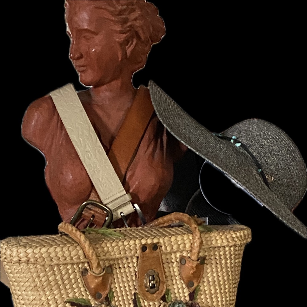 Ralph Lauren belts and handwoven handbag